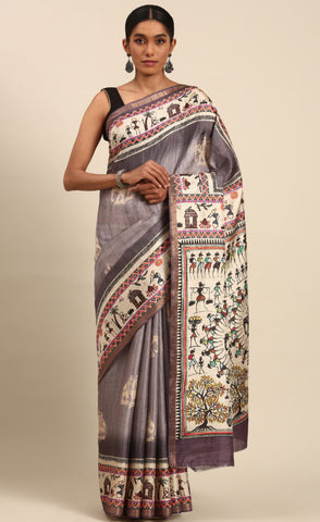 Attractive Purple Color Kalamkari Print Cotton Saree