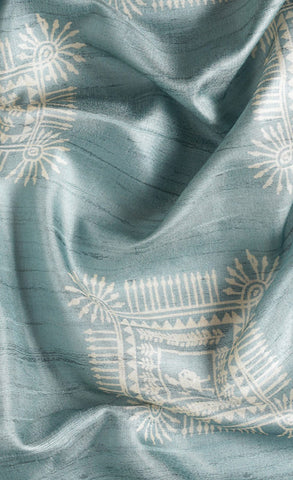 Attractive Sky Blue Color Kalamkari Print Cotton Saree