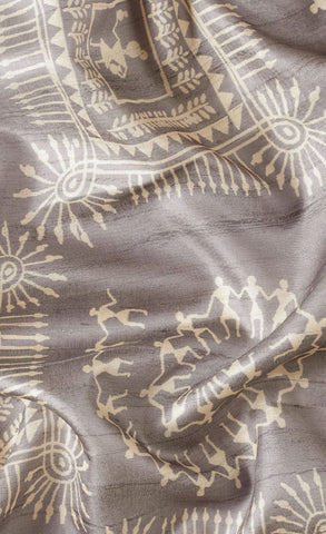 Grey Cotton Attractive Kalamkari Print Saree