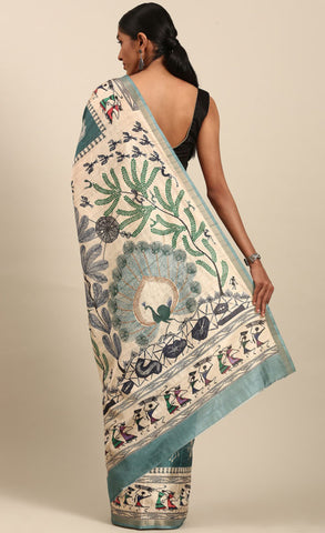 Sky Blue Color Kalamkari Print Cotton Saree