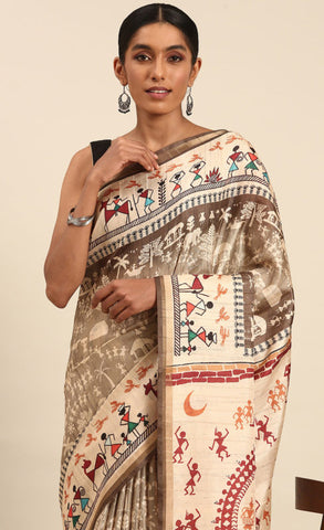 Light Brown Color Cotton Kalamkari Print Saree