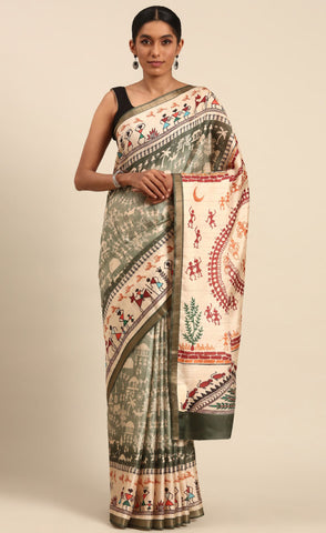 Light Green Color Kalamkari Print Cotton Saree