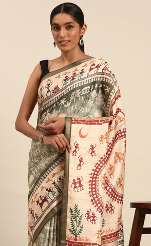 Light Green Color Kalamkari Print Cotton Saree