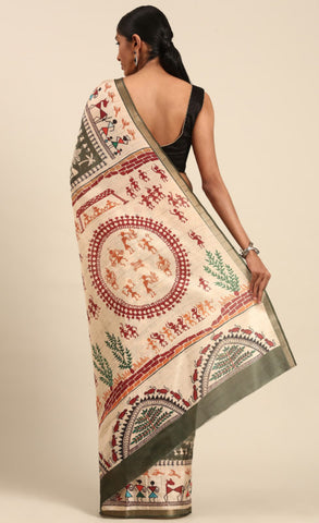 Light Green Color Kalamkari Print Cotton Saree