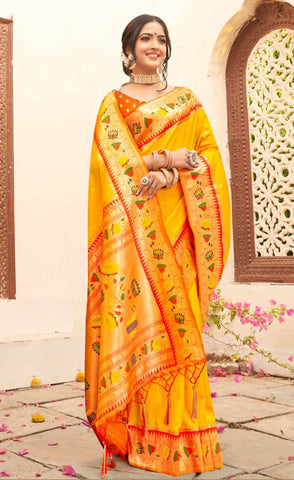 Traditional Yellow Color Paithani Silk Saree