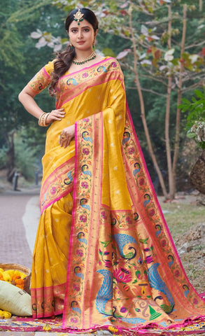 Beloved Yellow Color Paithani Silk Saree