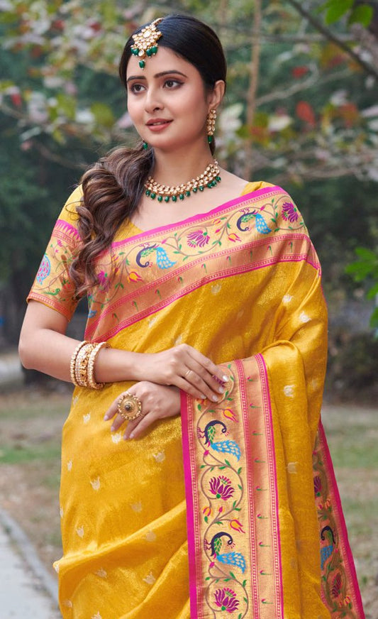 Beloved Yellow Color Paithani Silk Saree