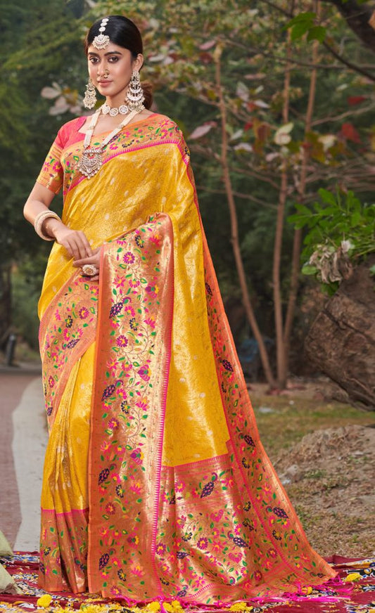 A Celebration of Color: Yellow Paithani Silk Sarees