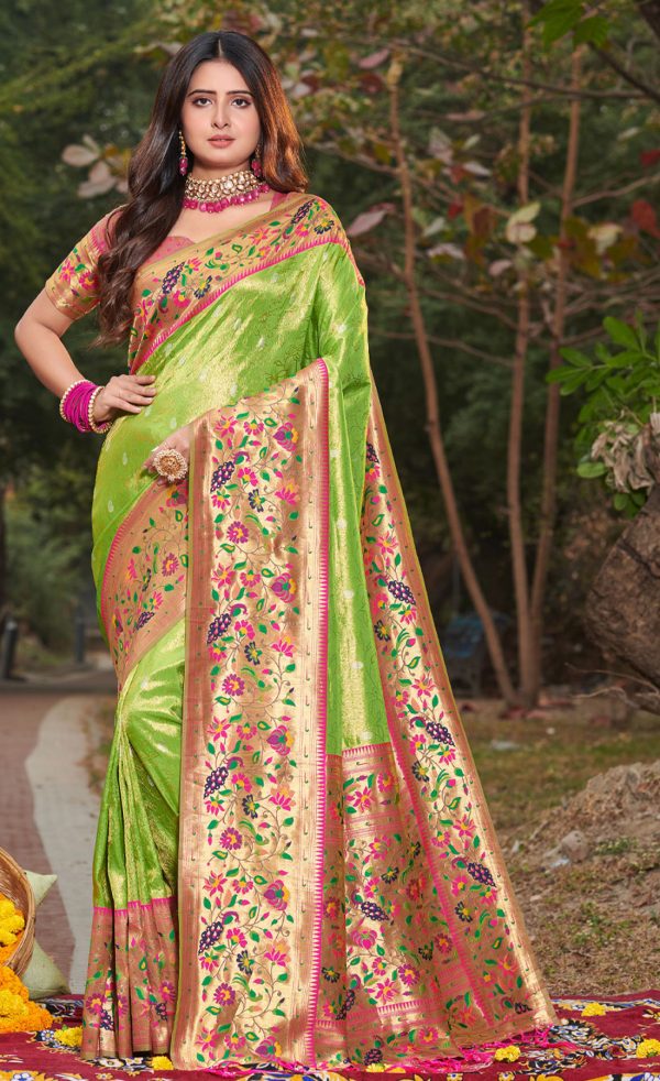 Ravishing Parrot Green Color Paithani Silk Saree