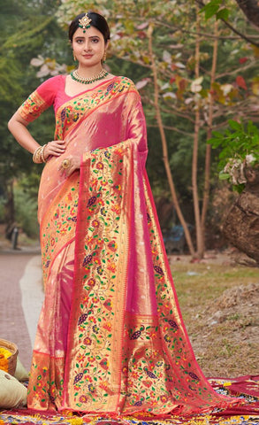 Ravishing Pink Color Paithani Silk Saree