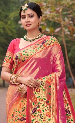 Ravishing Pink Color Paithani Silk Saree