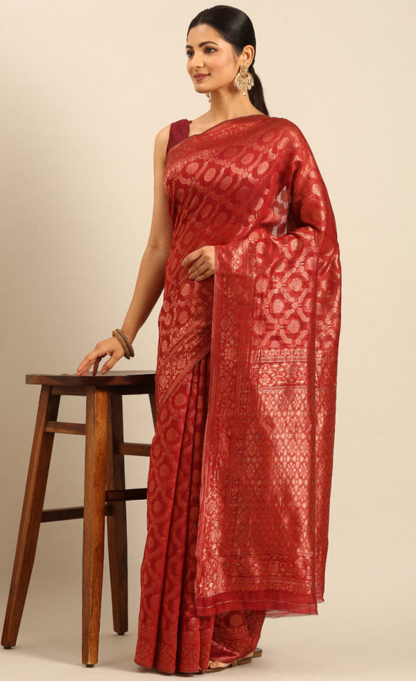 Refined Red Color Cotton Saree