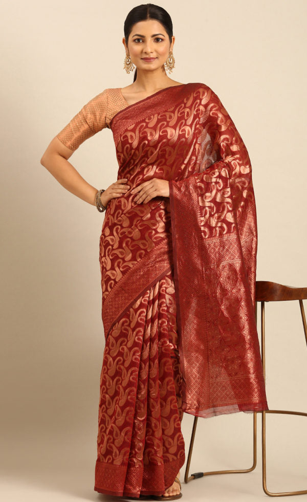 Fashionable Maroon Color Soft Cotton Saree