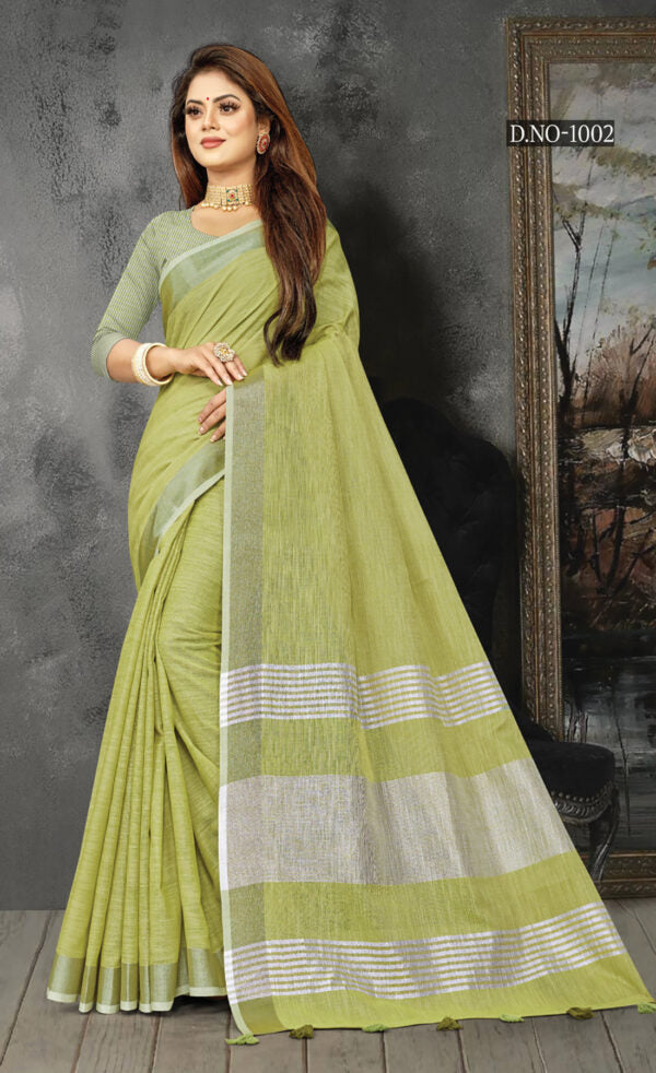 Uniform Mhendi Color Linen Saree