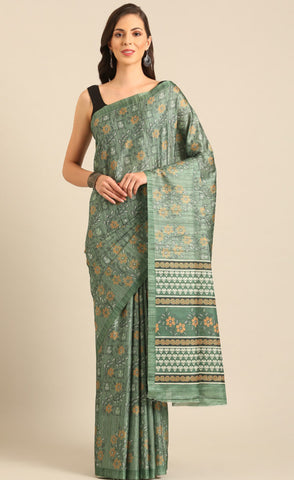 Amazing Digital Printed Green Color Cotton Saree