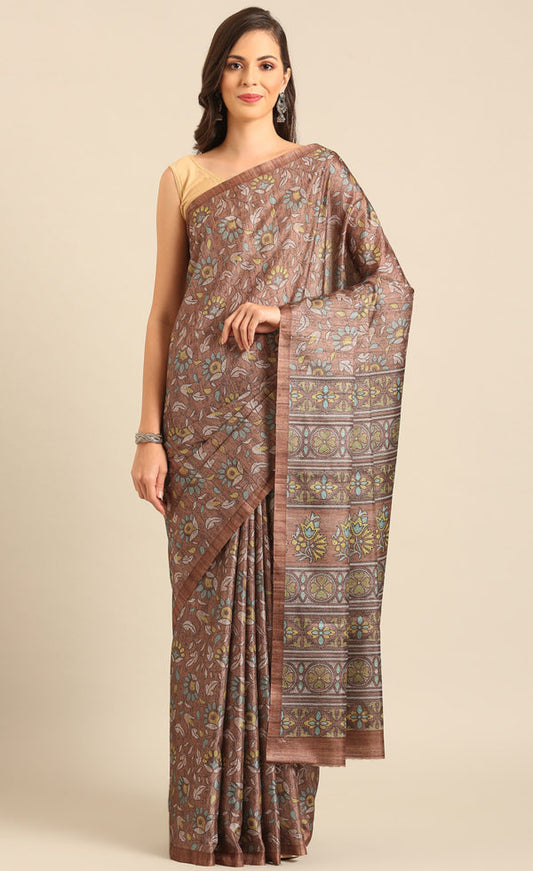 Amazing Brown Color Digital Printed Saree