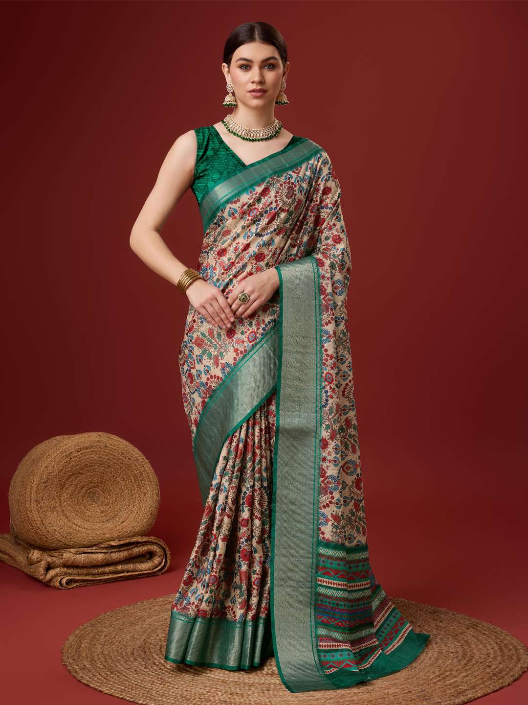 Floral-Printed Silk Saree