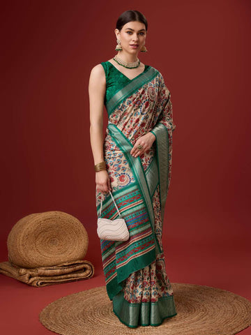 Floral-Printed Silk Saree