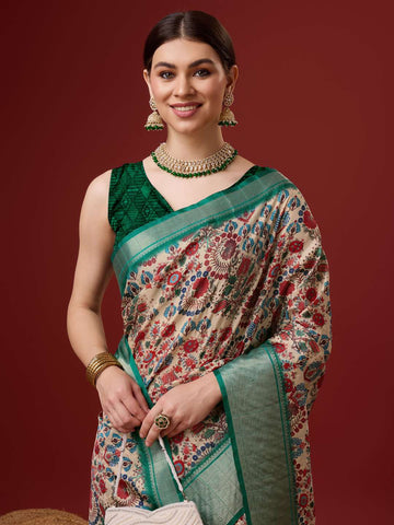 Floral-Printed Silk Saree