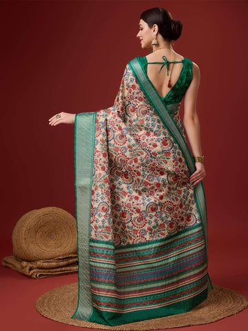 Floral-Printed Silk Saree