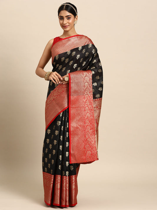 Surat Sari Black & Red Ethnic Motifs Zari Art Silk Banarasi Saree