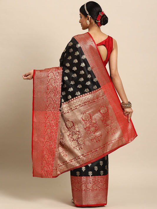 Surat Sari Black & Red Ethnic Motifs Zari Art Silk Banarasi Saree