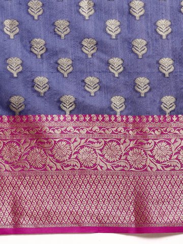 Navy Blue & Purple Ethnic Motifs Zari Art Silk Banarasi Saree