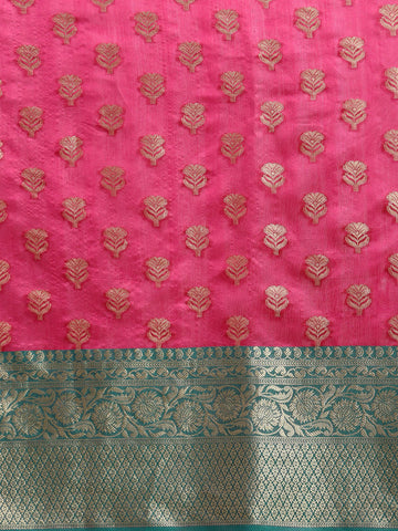 Surat Sari Pink & Teal Ethnic Motifs Zari Art Silk Banarasi Saree