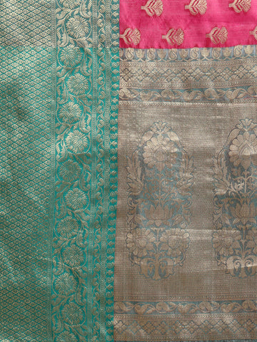 Surat Sari Pink & Teal Ethnic Motifs Zari Art Silk Banarasi Saree