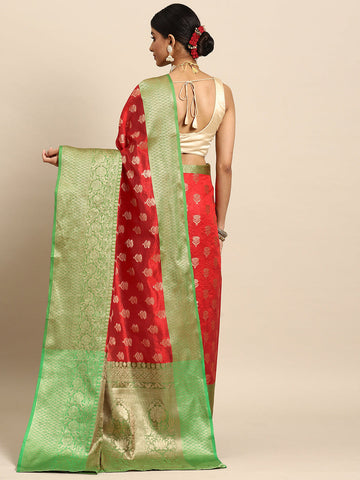 Surat Sari Red & Green Ethnic Motifs Zari Art Silk Banarasi Saree