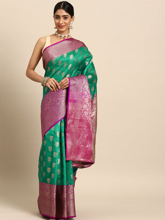 Surat Sari Teal & Purple Ethnic Motifs Zari Art Silk Banarasi Saree