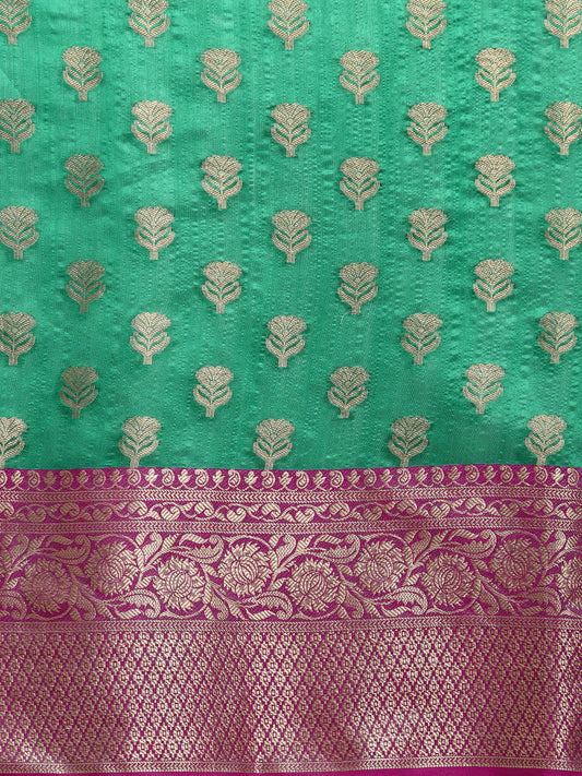 Teal & Purple Ethnic Motifs Zari Art Silk Banarasi Saree