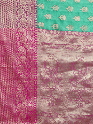 Teal & Purple Ethnic Motifs Zari Art Silk Banarasi Saree