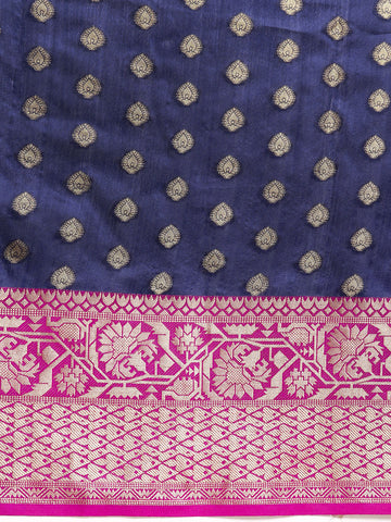 Navy Blue & Purple Ethnic Motifs Zari Art Silk Banarasi Saree