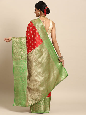 Red & Green Ethnic Motifs Zari Art Silk Banarasi Saree