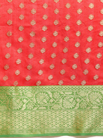 Red & Green Ethnic Motifs Zari Art Silk Banarasi Saree