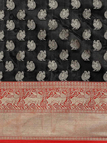 Surat Sari Black & Red Woven Design Zari Kanjeevaram Saree