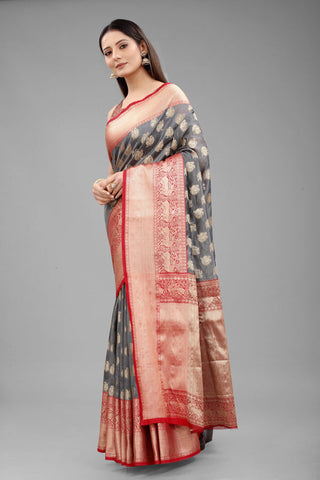 Surat Sari Navy Blue & Pink Woven Design Zari Kanjeevaram Saree