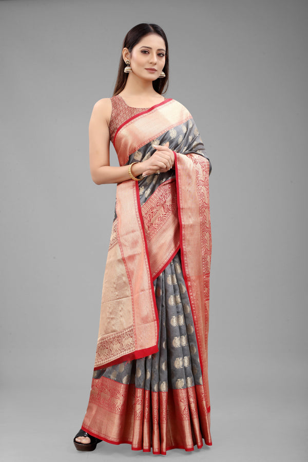 Surat Sari Navy Blue & Pink Woven Design Zari Kanjeevaram Saree