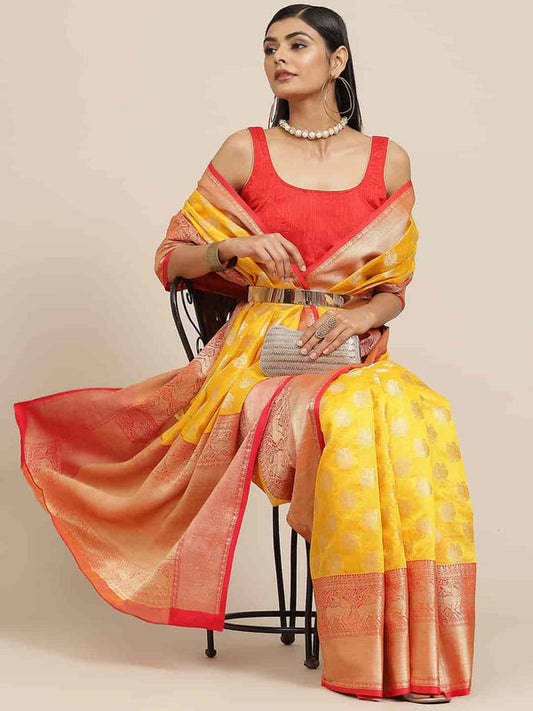 Surat Sari Yellow Ethnic Motifs Zari Kanjeevaram Saree