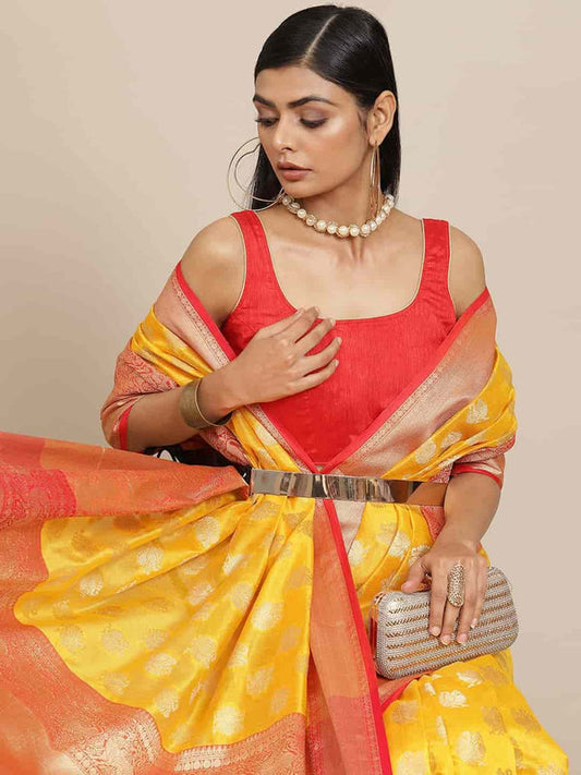 Surat Sari Yellow Ethnic Motifs Zari Kanjeevaram Saree