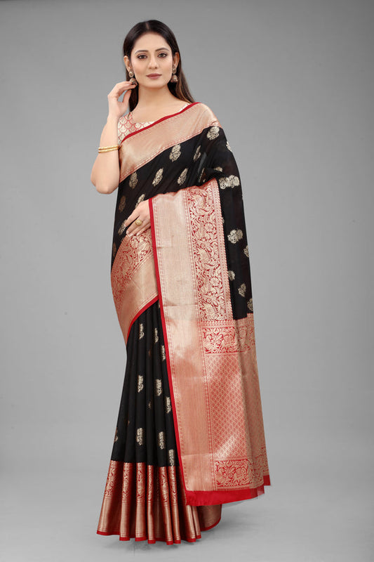 Surat Sari Black Ethnic Motifs Zari Kanjeevaram Saree