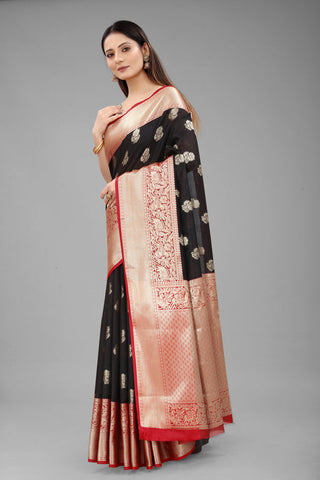 Surat Sari Black Ethnic Motifs Zari Kanjeevaram Saree