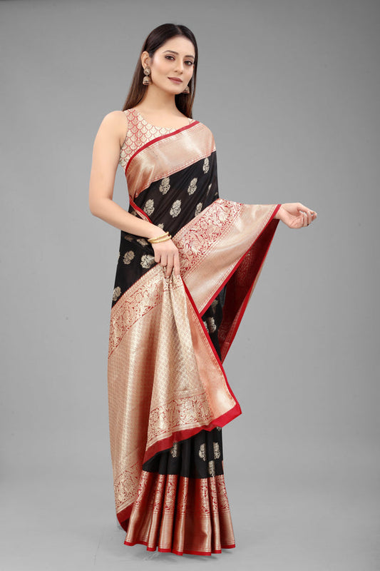 Surat Sari Black Ethnic Motifs Zari Kanjeevaram Saree