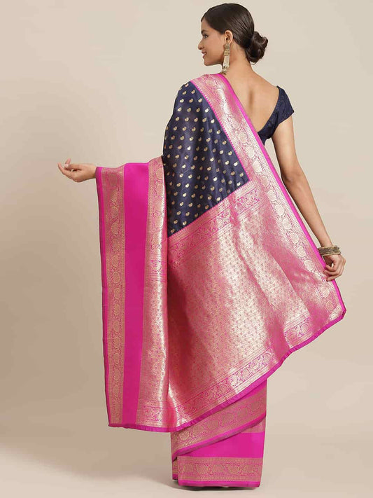 Surat Sari Navy Blue & Pink Ethnic Motifs Zari Art Silk Banarasi Saree