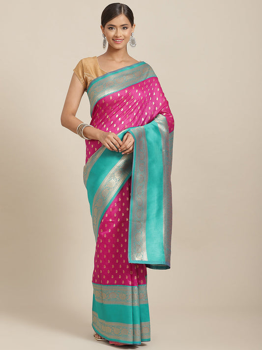 Surat Sari Magenta & Teal Paisley Zari Art Silk Banarasi Saree