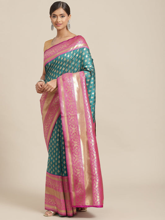 Surat Sari Blue & Pink Ethnic Motifs Zari Art Silk Banarasi Saree