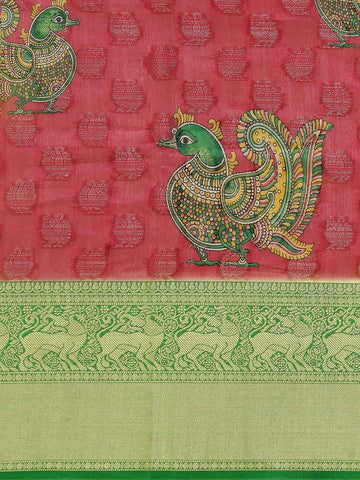 Surat Sari Pink & Green Woven Design Zari Kanjeevaram Saree