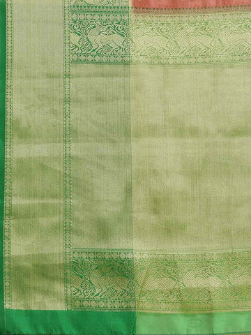 Surat Sari Pink & Green Woven Design Zari Kanjeevaram Saree