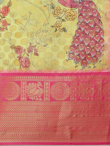 Surat Sari Green & Pink Ethnic Motifs Zari Art Silk Banarasi Saree